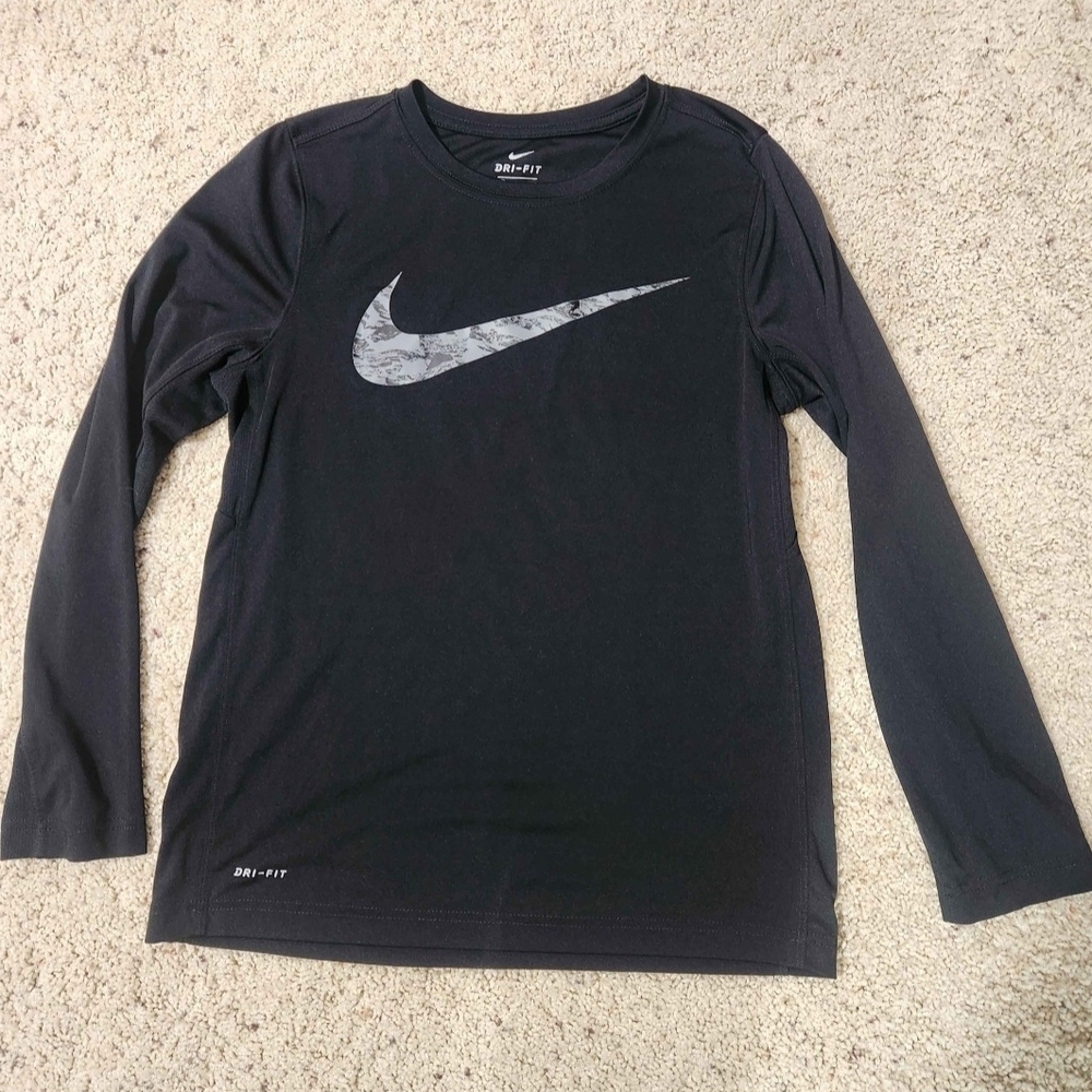 Nike Black Long Sleeve Dri-FIT Tee with Gray Marble Swoosh